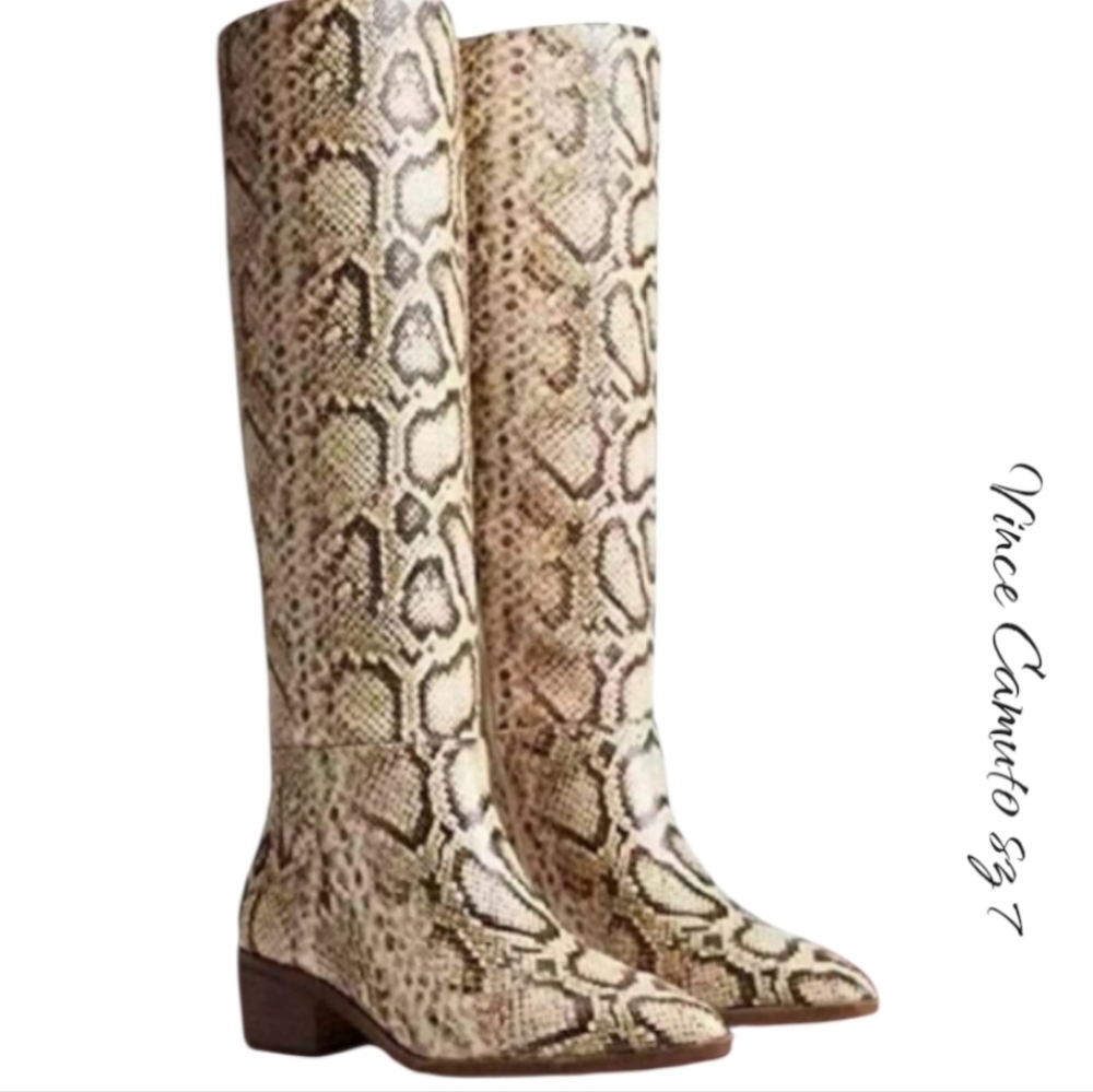 Vince Camuto Brown Snake Embossed Leather Knee High Boots Size 7